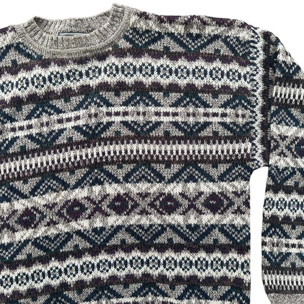 Vintage 90s Fair Isle Grandpa Sweater David Taylor - Size Large